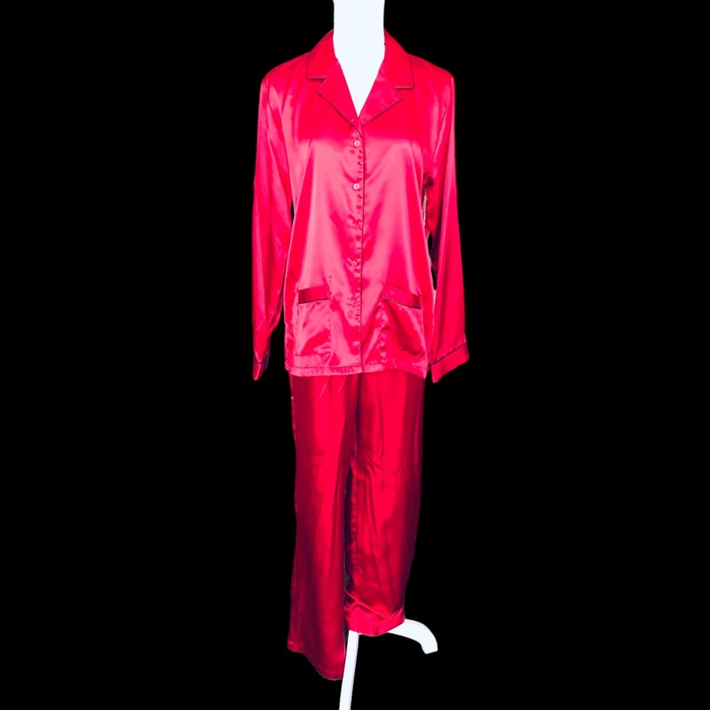 $10 SALE! NWT Vintage 2pc Red Satin Pajamas Sleep Shirt Pants L XL Long JCPENNEY